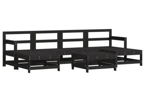 Set mobilier de grădină cu perne, 7 piese, negru, lemn masiv - 3/5