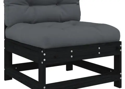 Set mobilier de grădină cu perne, 7 piese, negru, lemn masiv - 4/5