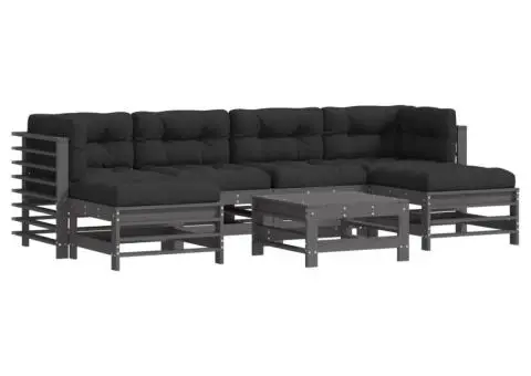 Set mobilier de grădină cu perne, 7 piese, gri, lemn masiv - 2/5
