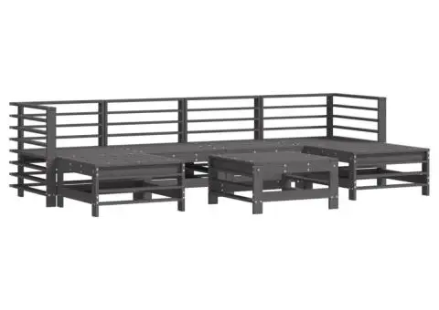 Set mobilier de grădină cu perne, 7 piese, gri, lemn masiv - 3/5