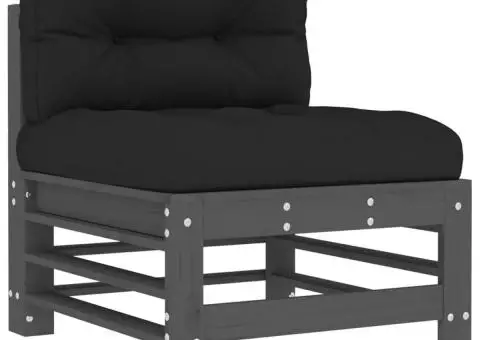 Set mobilier de grădină cu perne, 7 piese, gri, lemn masiv - 4/5