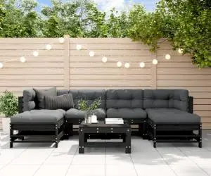 vidaXL Set mobilier de grădină cu perne, 7 piese, negru, lemn masiv