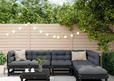 Set mobilier de grădină cu perne, 7 piese, negru, lemn masiv - 1/5