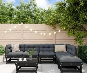 vidaXL Set mobilier de grădină cu perne, 7 piese, negru, lemn masiv