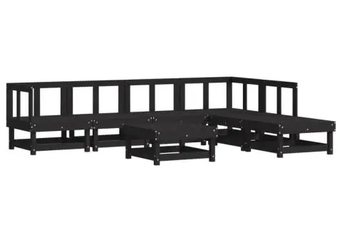 Set mobilier de grădină cu perne, 7 piese, negru, lemn masiv - 3/5