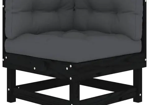 Set mobilier de grădină cu perne, 7 piese, negru, lemn masiv - 4/5