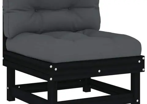 Set mobilier de grădină cu perne, 7 piese, negru, lemn masiv - 5/5