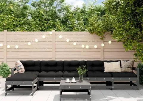 Set mobilier de grădină cu perne, 7 piese, gri, lemn masiv - 1/5