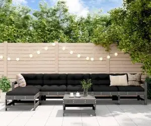 vidaXL Set mobilier de grădină cu perne, 7 piese, gri, lemn masiv