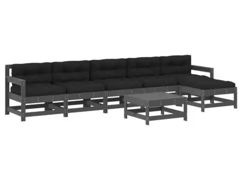 Set mobilier de grădină cu perne, 7 piese, gri, lemn masiv - 2/5