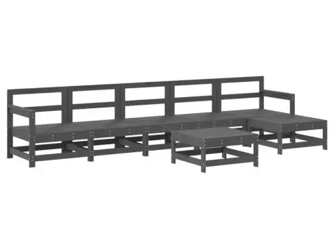 Set mobilier de grădină cu perne, 7 piese, gri, lemn masiv - 3/5