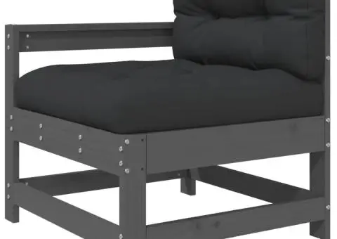 Set mobilier de grădină cu perne, 7 piese, gri, lemn masiv - 5/5