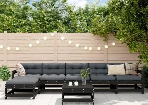 Set mobilier de grădină cu perne, 7 piese, negru, lemn masiv - 1/5