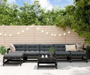 vidaXL Set mobilier de grădină cu perne, 7 piese, negru, lemn masiv