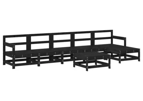 Set mobilier de grădină cu perne, 7 piese, negru, lemn masiv - 3/5