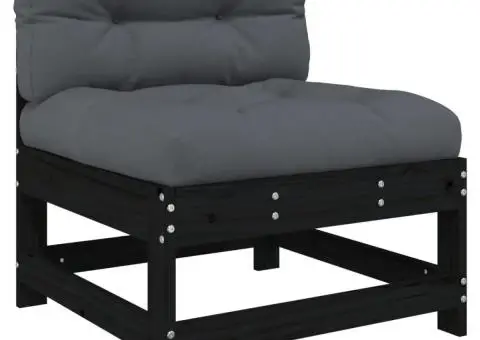 Set mobilier de grădină cu perne, 7 piese, negru, lemn masiv - 4/5
