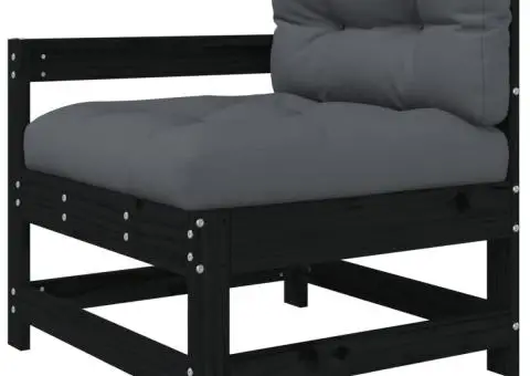 Set mobilier de grădină cu perne, 7 piese, negru, lemn masiv - 5/5