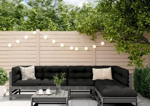 Set mobilier de grădină cu perne, 7 piese, gri, lemn masiv - 1/5