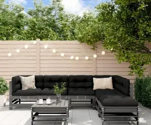 vidaXL Set mobilier de grădină cu perne, 7 piese, gri, lemn masiv