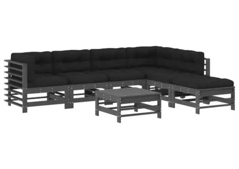 Set mobilier de grădină cu perne, 7 piese, gri, lemn masiv - 2/5