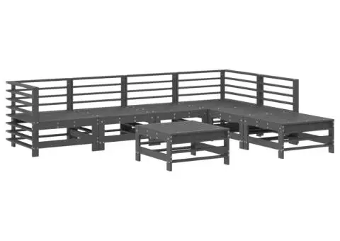 Set mobilier de grădină cu perne, 7 piese, gri, lemn masiv - 3/5