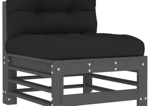 Set mobilier de grădină cu perne, 7 piese, gri, lemn masiv - 4/5