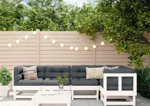 Set mobilier relaxare grădină&perne 6 piese alb lemn masiv pin - 1/5