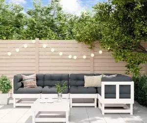 vidaXL Set mobilier relaxare grădină&perne 6 piese alb lemn masiv pin