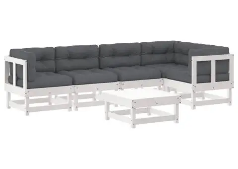 Set mobilier relaxare grădină&perne 6 piese alb lemn masiv pin - 2/5