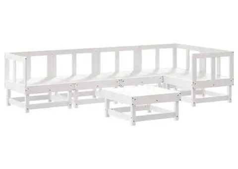 Set mobilier relaxare grădină&perne 6 piese alb lemn masiv pin - 3/5