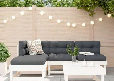 Set mobilier de grădină cu perne, 5 piese, alb, lemn masiv - 1/5