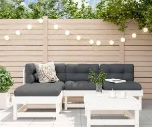 vidaXL Set mobilier de grădină cu perne, 5 piese, alb, lemn masiv