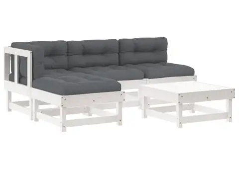 Set mobilier de grădină cu perne, 5 piese, alb, lemn masiv - 2/5