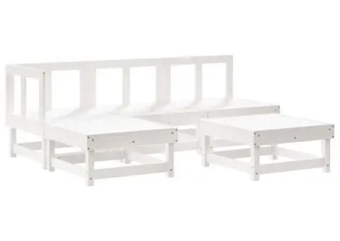 Set mobilier de grădină cu perne, 5 piese, alb, lemn masiv - 3/5