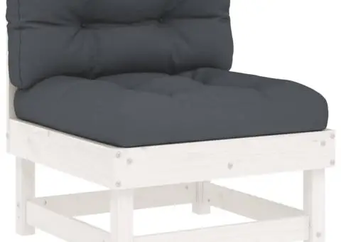 Set mobilier de grădină cu perne, 5 piese, alb, lemn masiv - 4/5