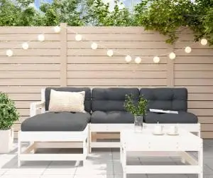 vidaXL Set mobilier de grădină cu perne, 5 piese, alb, lemn masiv