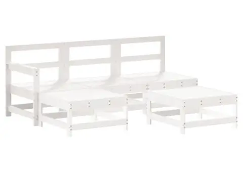 Set mobilier de grădină cu perne, 5 piese, alb, lemn masiv - 3/5