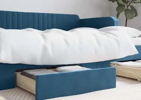 Sertare de pat 2 buc, albastru, lemn prelucrat și catifea - 1/5