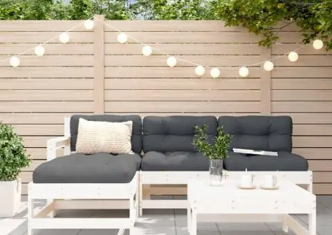 Set mobilier de grădină cu perne, 5 piese, alb, lemn masiv - 1/5