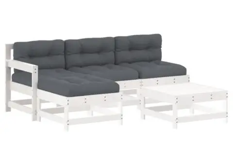 Set mobilier de grădină cu perne, 5 piese, alb, lemn masiv - 2/5