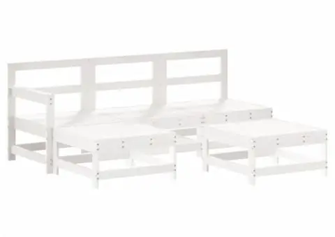 Set mobilier de grădină cu perne, 5 piese, alb, lemn masiv - 3/5