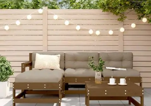 Set mobilier grădină cu perne, 5 piese, maro miere, lemn masiv - 1/5