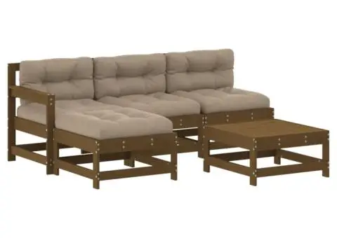 Set mobilier grădină cu perne, 5 piese, maro miere, lemn masiv - 2/5