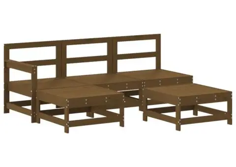 Set mobilier grădină cu perne, 5 piese, maro miere, lemn masiv - 3/5