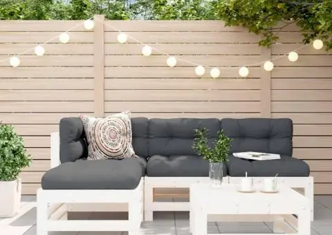 Set mobilier de grădină cu perne, 5 piese, alb, lemn masiv - 1/5