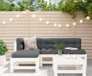 vidaXL Set mobilier de grădină cu perne, 5 piese, alb, lemn masiv