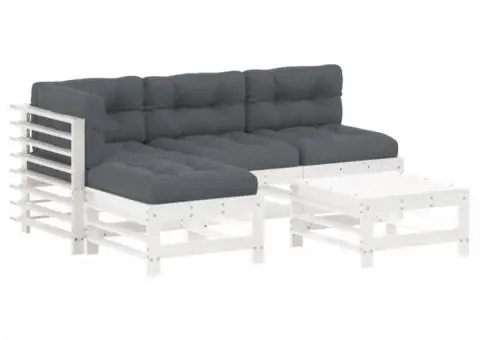 Set mobilier de grădină cu perne, 5 piese, alb, lemn masiv - 2/5