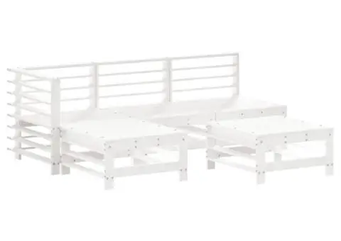 Set mobilier de grădină cu perne, 5 piese, alb, lemn masiv - 3/5