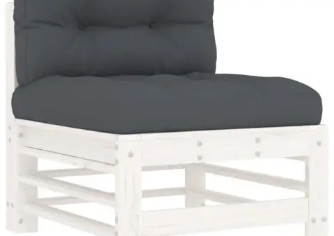 Set mobilier de grădină cu perne, 5 piese, alb, lemn masiv - 4/5