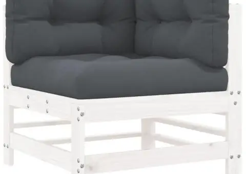 Set mobilier de grădină cu perne, 5 piese, alb, lemn masiv - 5/5